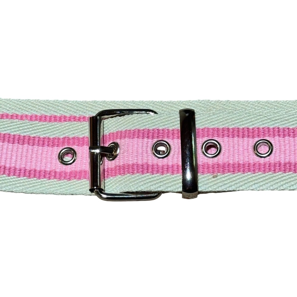 Y2K‎ Pink & White Striped Canvas Belt with Silver Buckle Girlcore